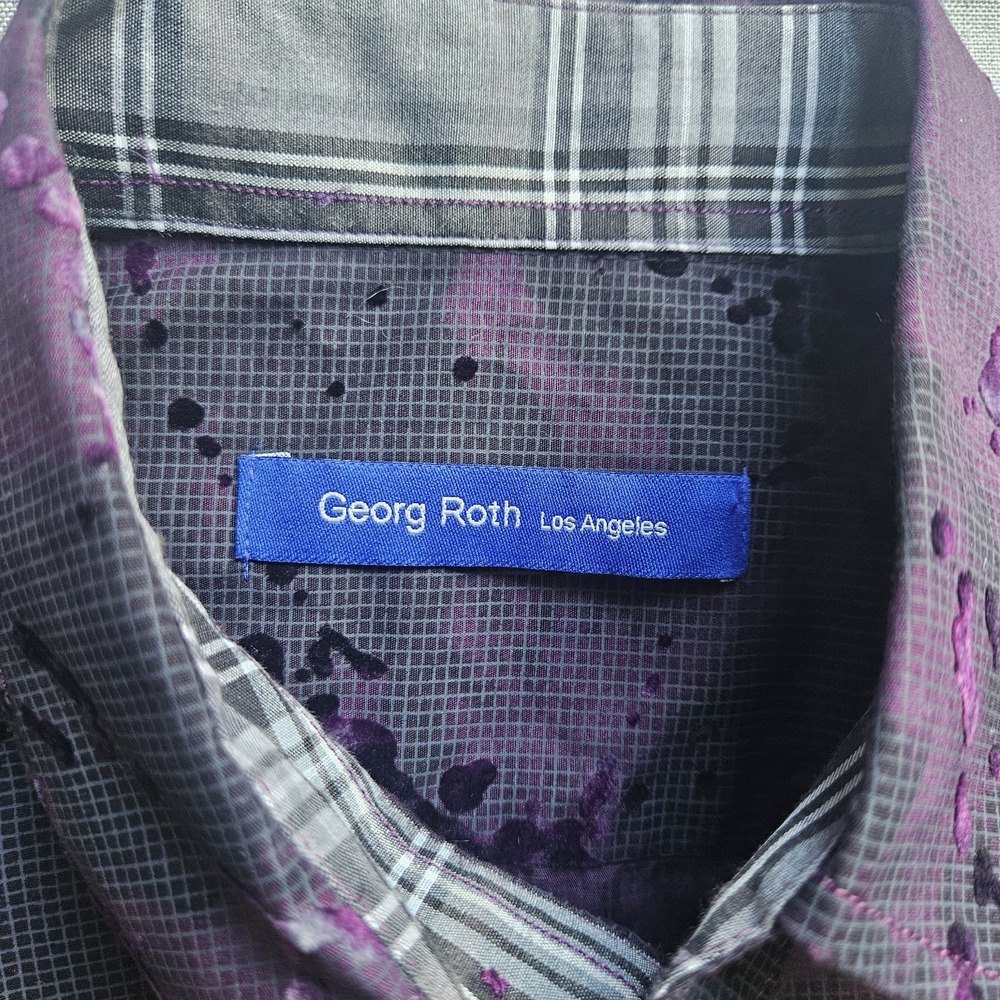 Georg Roth Mens Small Black & Purple Floral Long Sleeve Shirt Designer - Picture 8 of 16